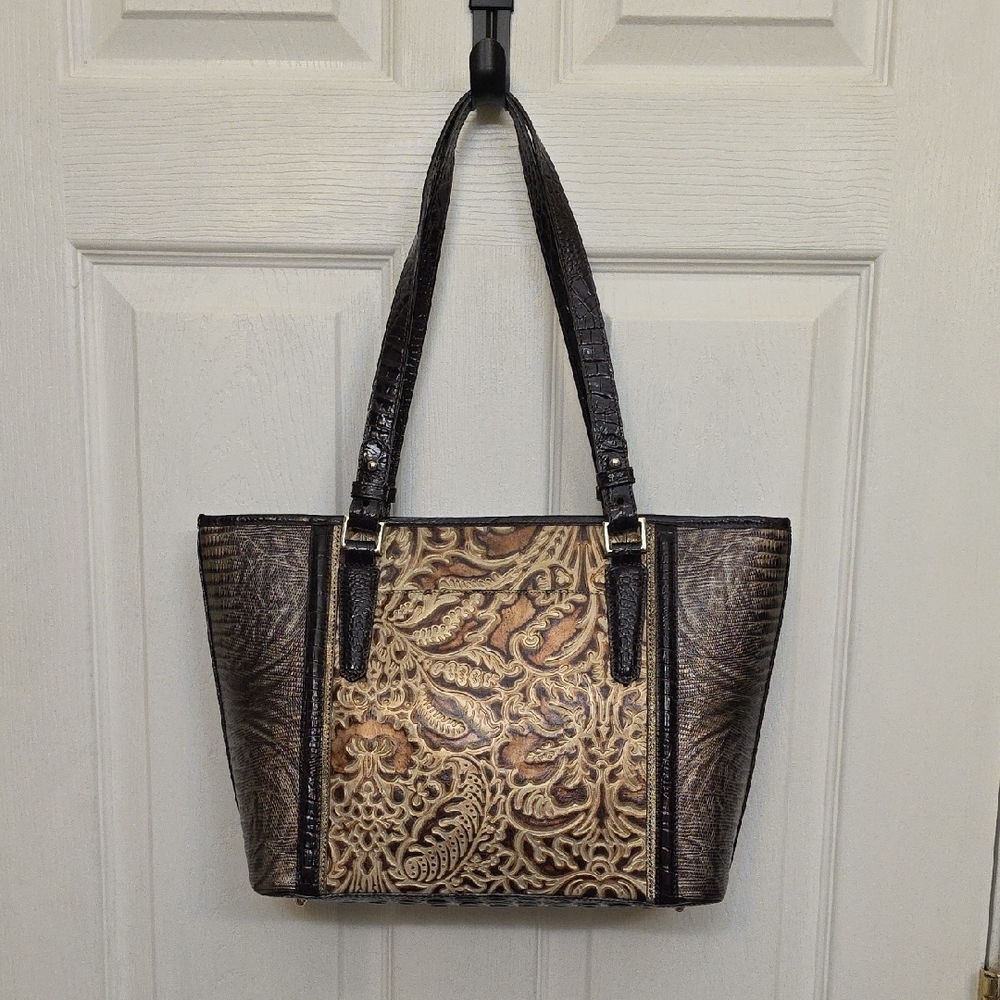 Brahmin Elegant Brown Embossed Tote Bag